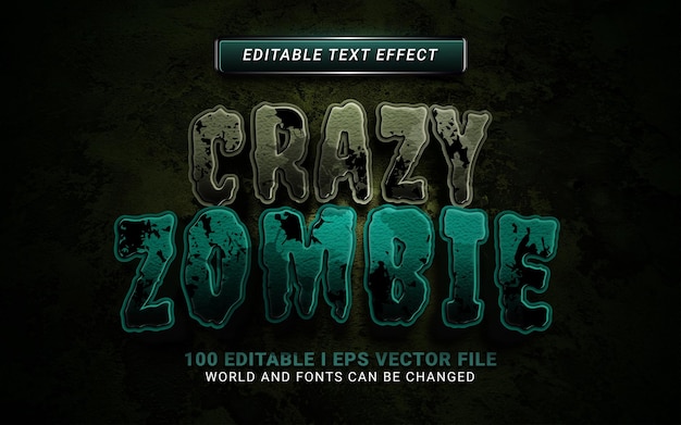 Crazy zombie 3d style text effect for halloween background