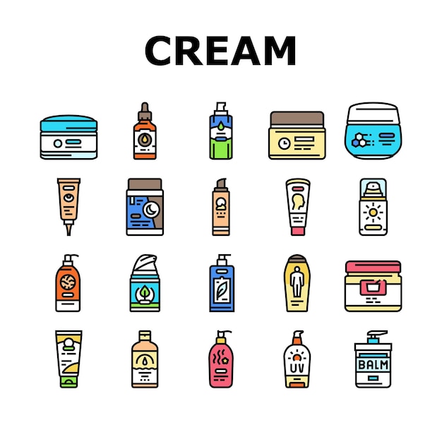 Cream cosmetic product beauty icons set vector