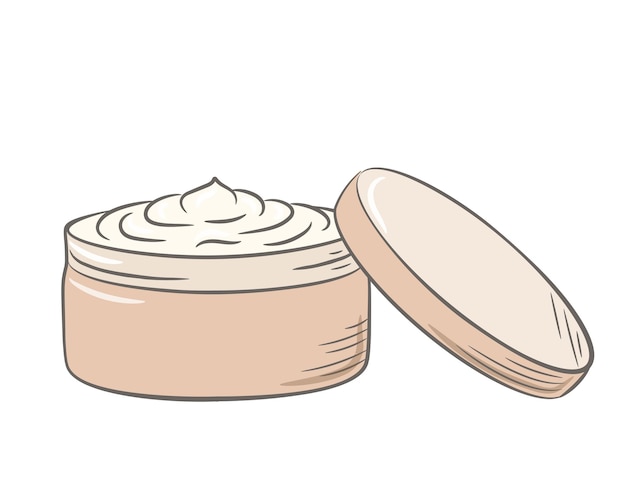 Cream in a jar with a lid. Doodle sketch style. Line drawing cream simple icon.