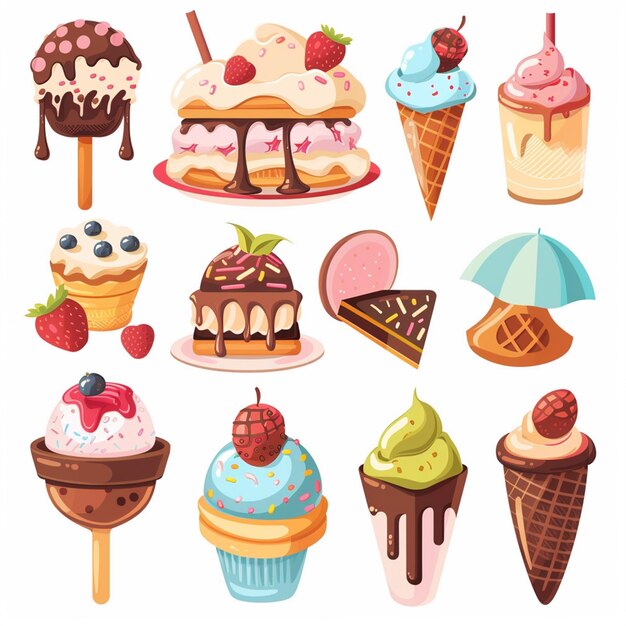 cream vector sweet food ice dessert illustration cone summer waffle isolated chocolate c