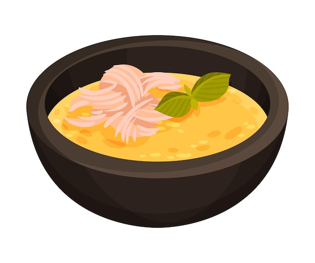 Creamy soup with corn and meat as cuban dish vector illustration