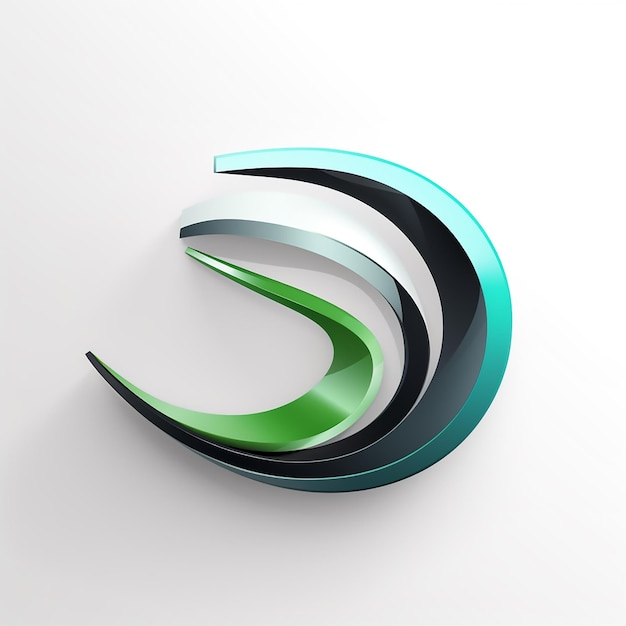 Create a 3d futuristic minimalist logo letter s black white green simple logo white background