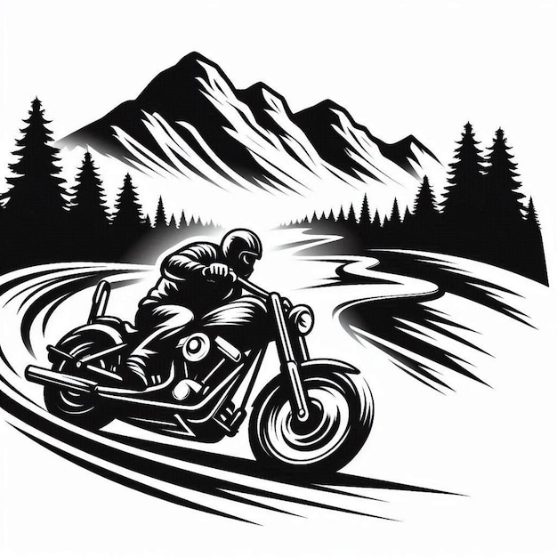 Vector create a blackandwhite illustration of a biker riding a chopperstyle motorcycle