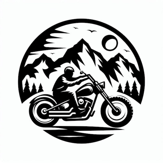 Create a blackandwhite illustration of a biker riding a chopperstyle motorcycle