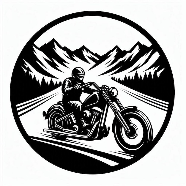 Vector create a blackandwhite illustration of a biker riding a chopperstyle motorcycle