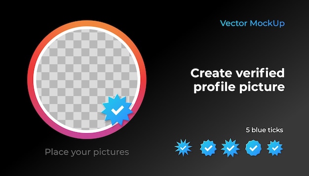 Create verified profile picture 5 blue ticks design vector illustration