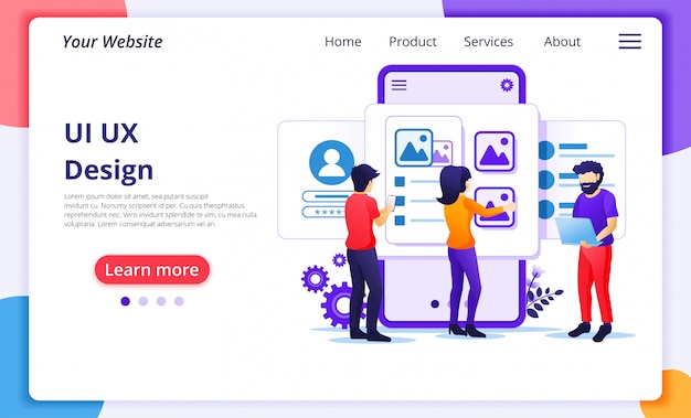 Creating an application  concept, people and content text place, UI UX design. website landing page template