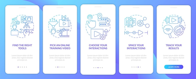 Creating educational video blue gradient onboarding mobile app screen