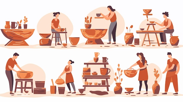 Vector creating handmade ceramics art of pottery making