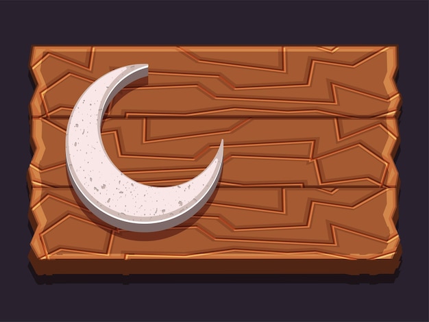 Creative 3D Crescent Moon on wooden background for Muslim Community Festivals celebration