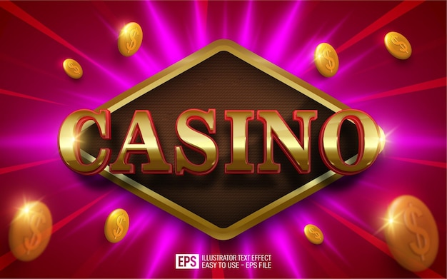 Creative 3d text Casino, editable style effect template