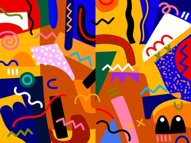 Creative abstract doodle hand drawn art header with different shapes line texture vector design