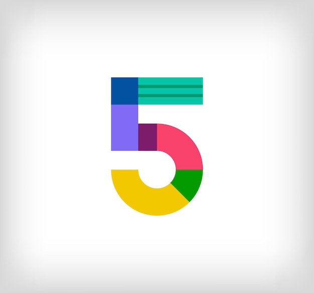 Creative abstract number 5 multicolored linear logo Modern text lines with new pop art colors