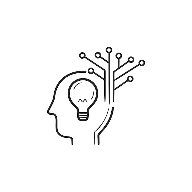 Creative artificial intelligence hand drawn outline doodle icon. Deep learning, intelligence management concept. Vector sketch illustration for print, web, mobile and infographics on white background.