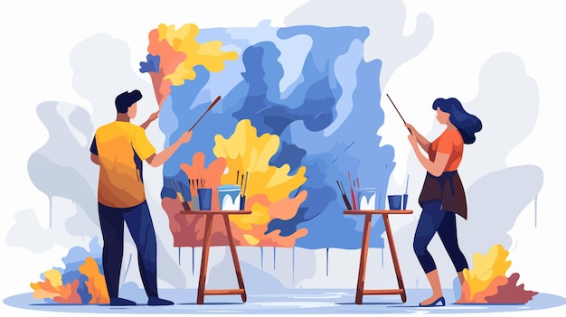 Vector creative artist painting artistic teamwork and inspiration