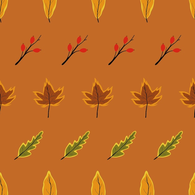 Creative Autumn Seamless Pattern With Simple Leaves And Plants Vector Illustration