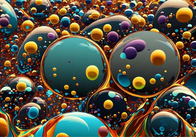 Creative background from mixed water and oil bubbles colorfull