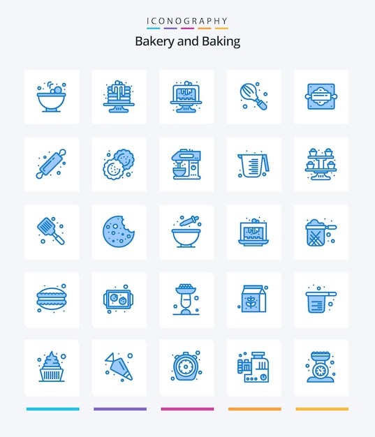 Creative Baking 25 Blue icon pack Such As biscuit bread rolling pin cooking bread roller bakery