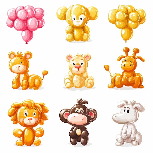 Creative Balloon Twisting Art with Animal Figures Vector Illustration