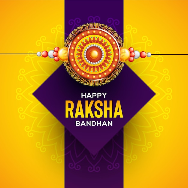 Creative beautiful Rakhi on yellow and purple background for Raksha Bandhan Vector Illustration