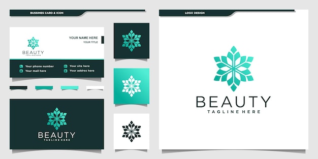 Creative beauty flower logo design with modern gradient coclors and business card Premium Vector