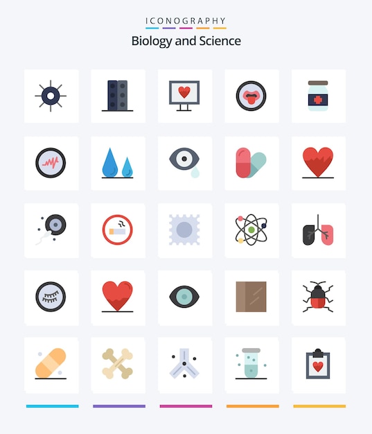 Creative Biology 25 Flat icon pack Such As tablets antidote heart science lab