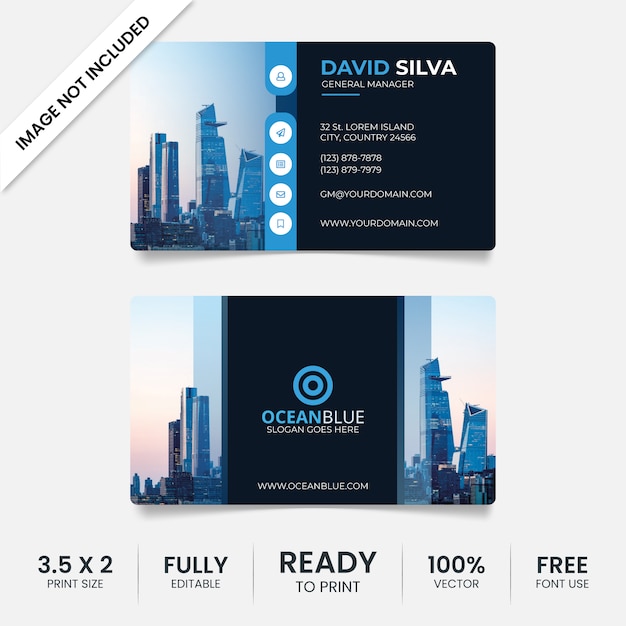 Creative blue and black business card template with photo