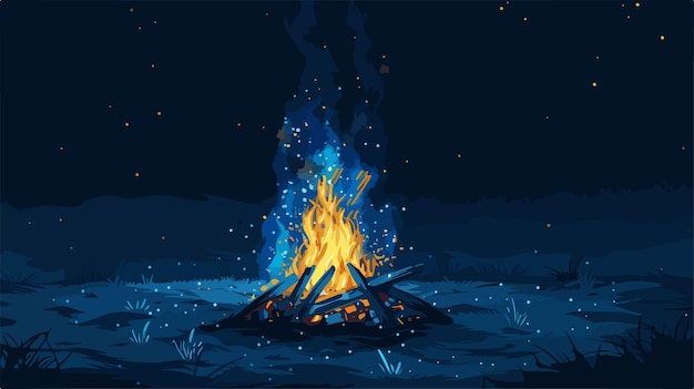 Vector creative blue shading silhouette of campfire and fire sparks