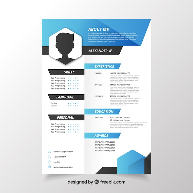 Creative blue and white cv concept