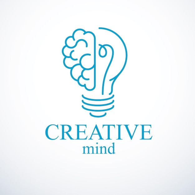 Creative brain concept, intelligent creation vector logo. Light bulb with half of human anatomical brain. Bright mind, thinking and brainstorming idea icon.