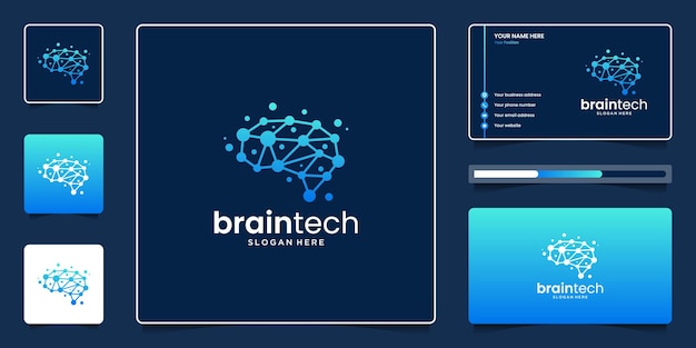 Creative brain tech logo design template, Abstract smart mind for modern technology logo