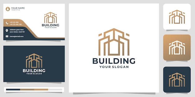 Creative building logo template with business card design. premium vector