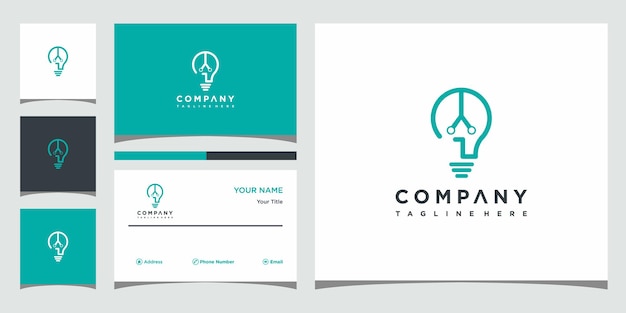 Creative bulb combine concept logo and business card design Premium Vector