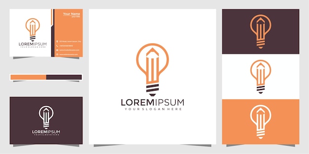 Creative bulb lamp with pencil logo and business card design