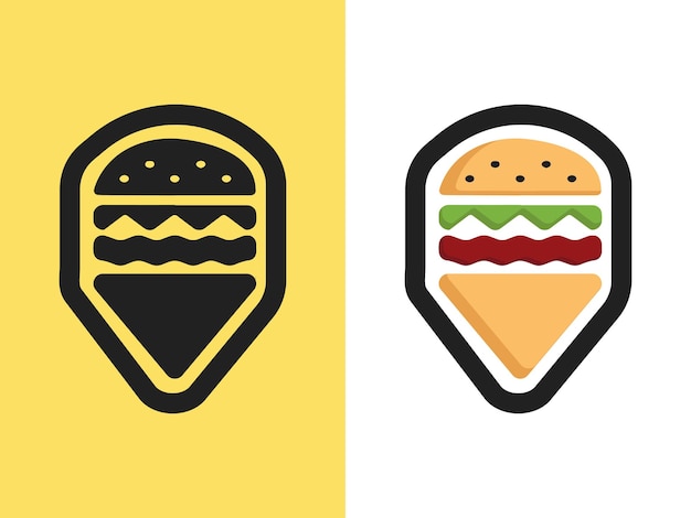 Creative burger point fast food logo design vector. Burger map restaurant design