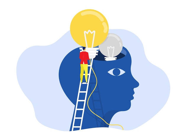 Creative Business Businessman holding idea light bulb put human head brain Upskill learn new