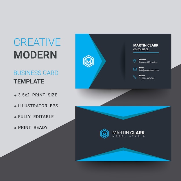 Creative business card with blue details