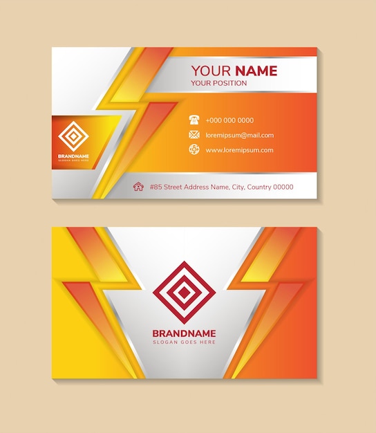 Creative business card in yellow and orange color Vector modern creative and clean business card