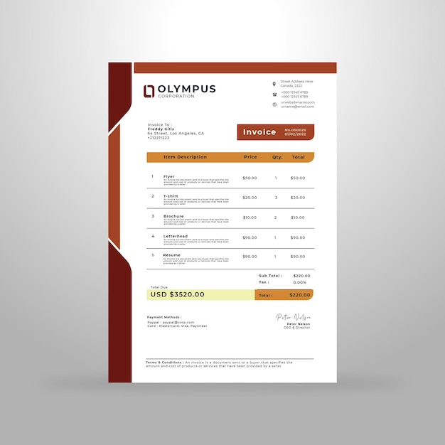 Creative business invoice design template Premium Vector