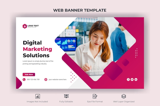 Creative business marketing web banner and youtube thumbnail template