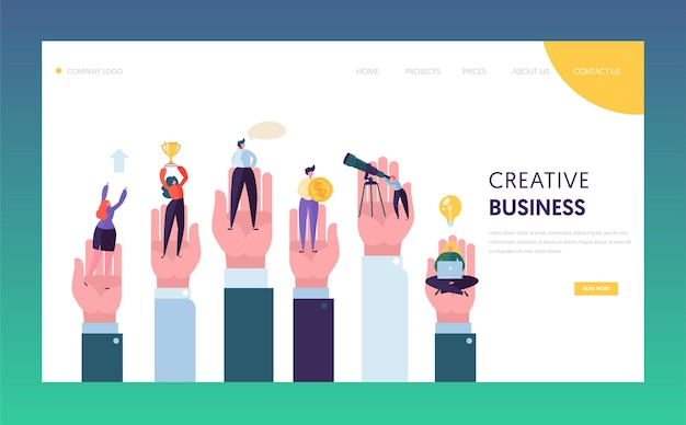 Creative Business People in Hand Reaching Goal Landing Page.