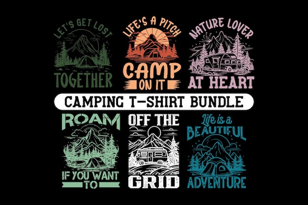 Vector creative camping tshirt bundle design adventure tshirt design