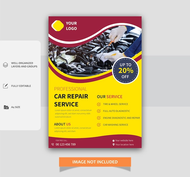 Vector creative car repair service or mechanic flyer template