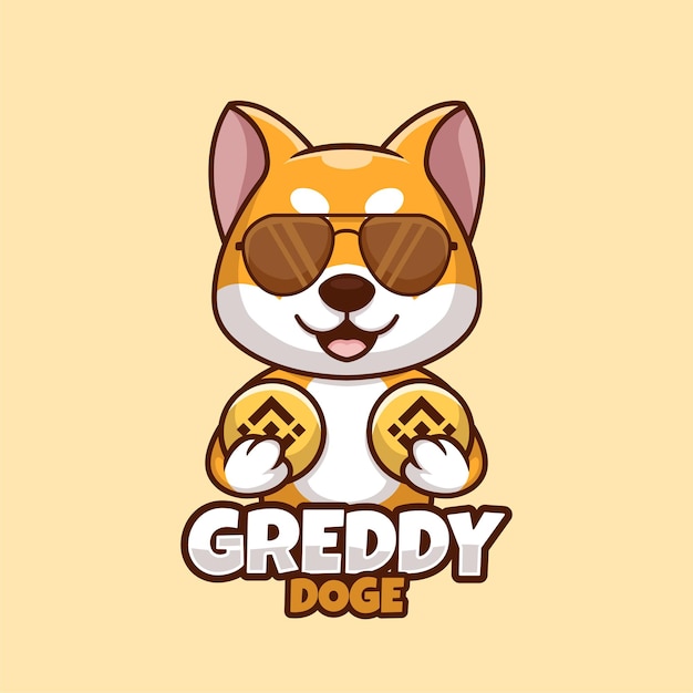 Creative Cartoon Holding Coin Doge Shiba Inu Dog Cute Logo