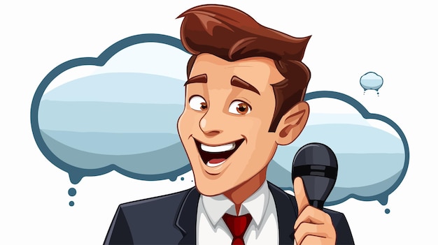 Creative Cartoon Newsreader Man with Idea and Speech Bubble