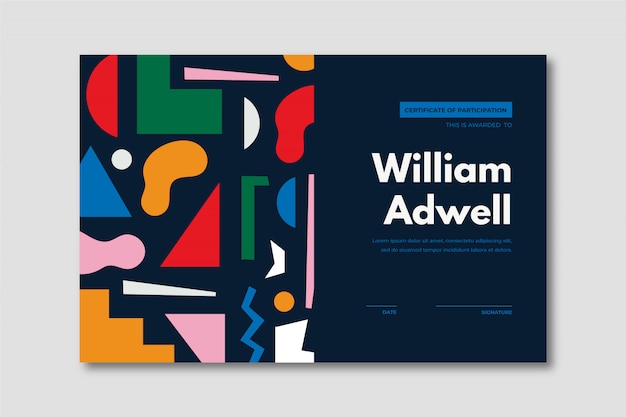 Creative certificate template with colorful geometry shapes.