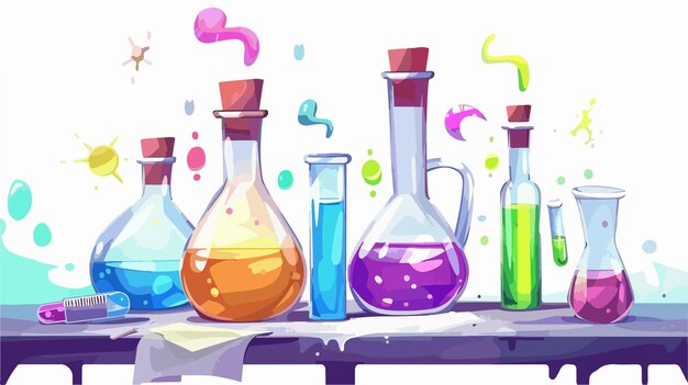 Vector creative chemistry cartoon vector illustration for scientific education concepts