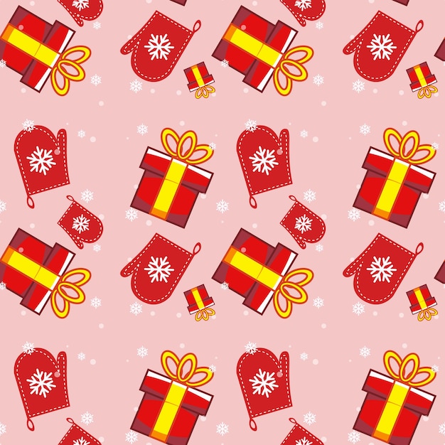 Creative christmas red gift and red gloves background pattern