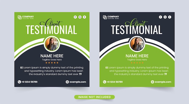 Creative client testimonial and review section layout design Customer service feedback and rating section with black and green colors Modern company review and client testimonial design vector