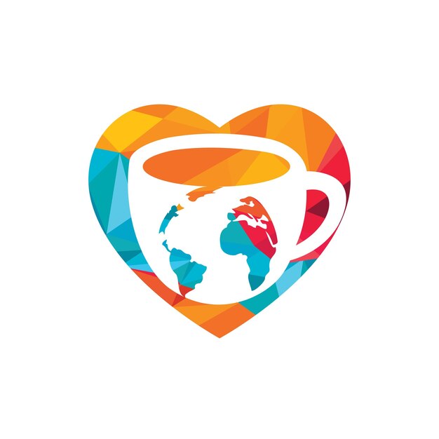 Creative Coffee cup with globe map vector logo design template